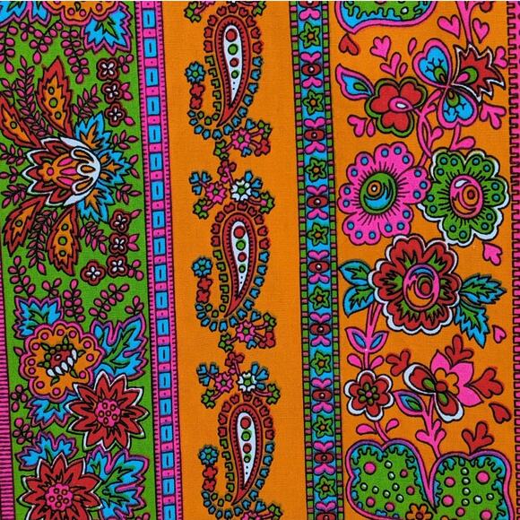 Vintage 1960's 70's Mod DESIGN HOUSE Japan Neon Psychedelic Paisley Apron Dress - Picture 5 of 12